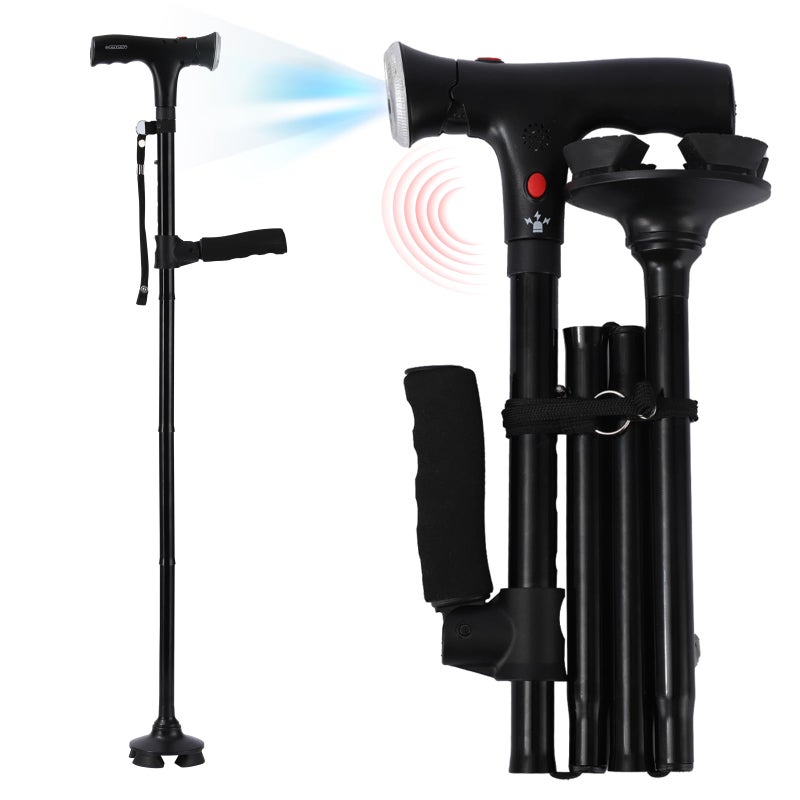 ZIYIZE Cane Hero Walking Cane, Ready Walker Cane with Light and Alarm, Smart Walking Cane for Women, Adjustable Suitable for Arthritis Disabled and Elderly, with Cushioned T Handle and Swivel Four Pedestal - Image 1