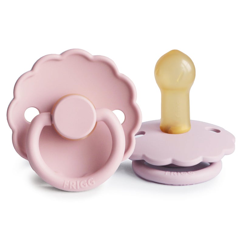 FRIGG Daisy Natural Rubber Baby Pacifier | Made in Denmark | BPA-Free (Baby Pink/Soft Lilac, 6-18 Months) 2-Pack - Image 1