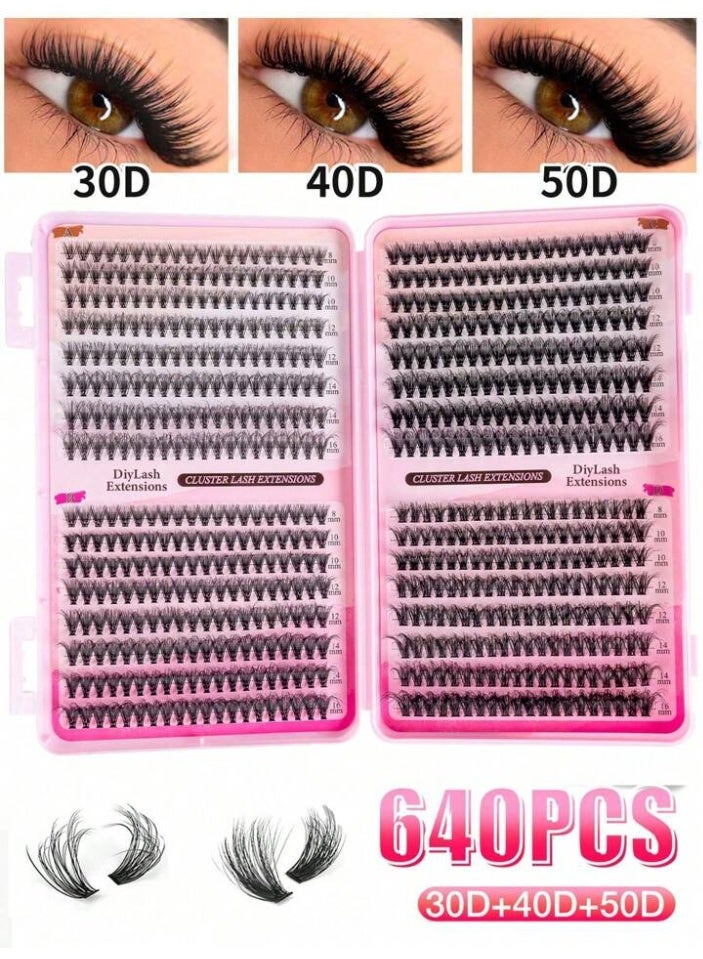 رموش DIY عنقودية احترافية 640 قطعة | كثافة 30D-50D ومقاسات متعددة لتركيب منزلي - Image 1