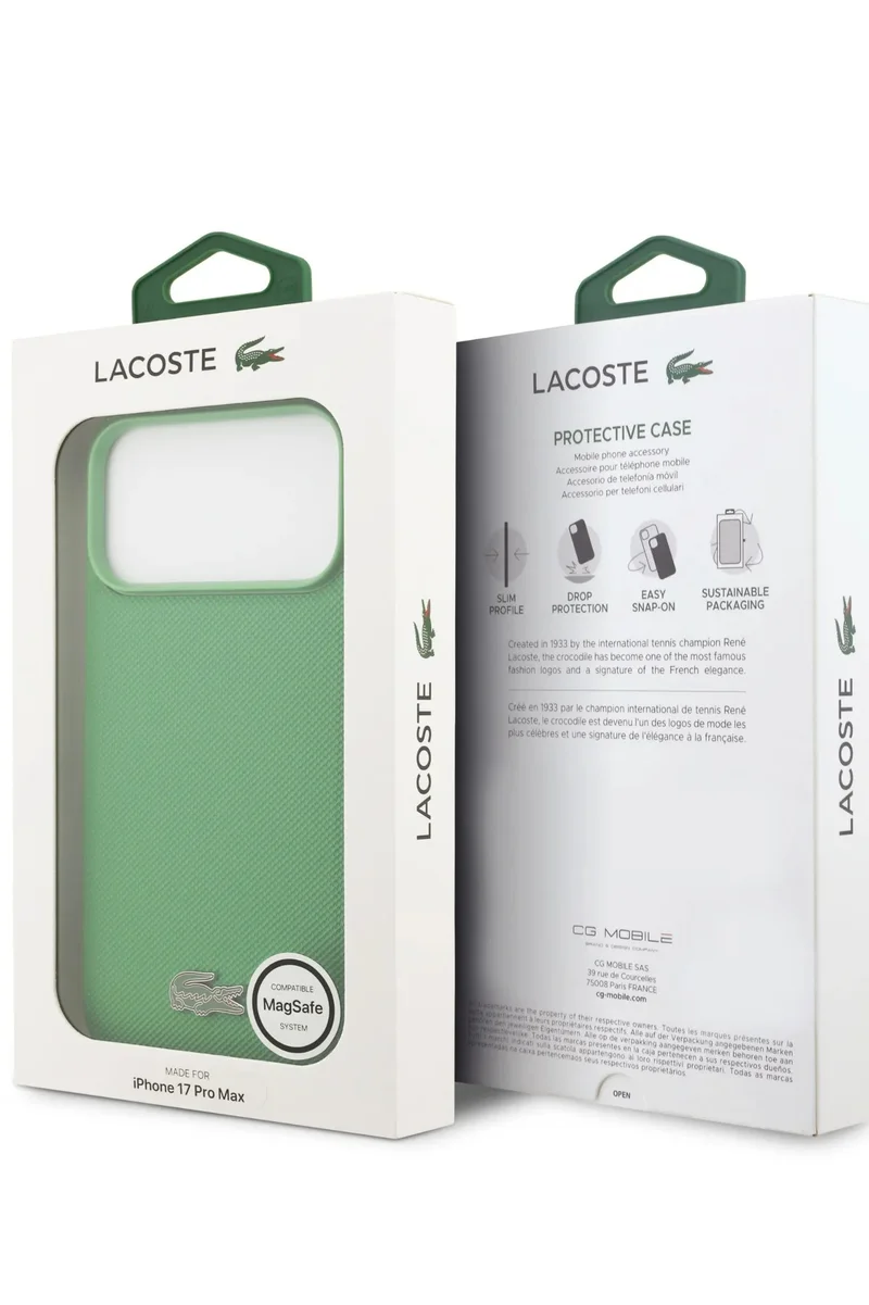 LACOSTE iPhone 17 Pro MagSafe Case PU Leather Hard With Iconic Petit Pique Logo /  Slim profile / MagSafe / Drop Protection / Easy Snap On / Back Coverg - Green