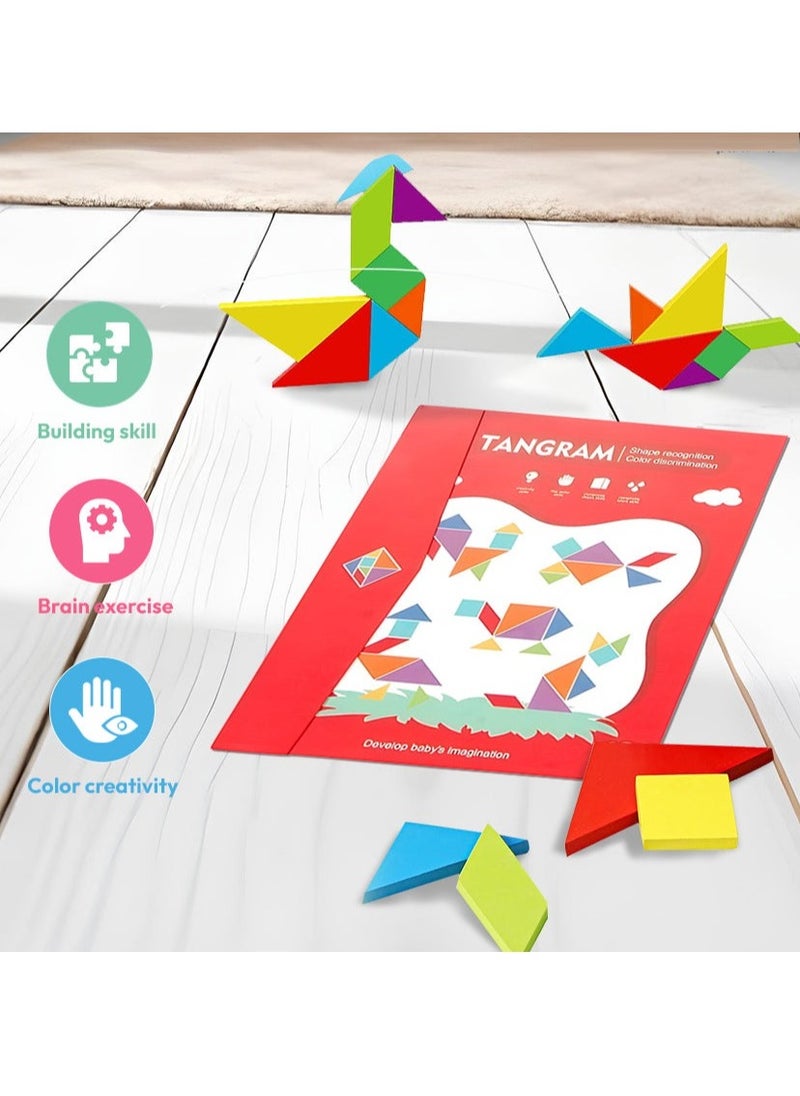 FUSIONPULSE Magnetic Wooden Tangram Puzzle Book Game for Kids, Educational and Early Development Tangram, Magnetic Block Book with 3D Puzzle Game STEM Education  - Image 2