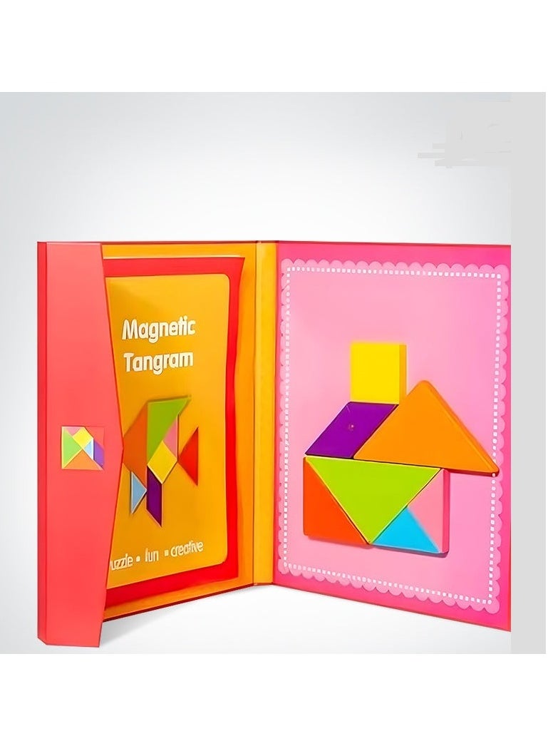 FUSIONPULSE Magnetic Wooden Tangram Puzzle Book Game for Kids, Educational and Early Development Tangram, Magnetic Block Book with 3D Puzzle Game STEM Education  - Image 4