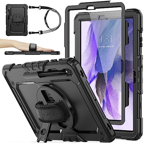 SEYMAC stock Case for Samsung Galaxy Tab S7 FE / S8 Plus 5G Case 12.4'' with Screen Protector Pencil Holder [360 Rotating Hand Strap] &Stand, Drop-Proof, Black - Image 1