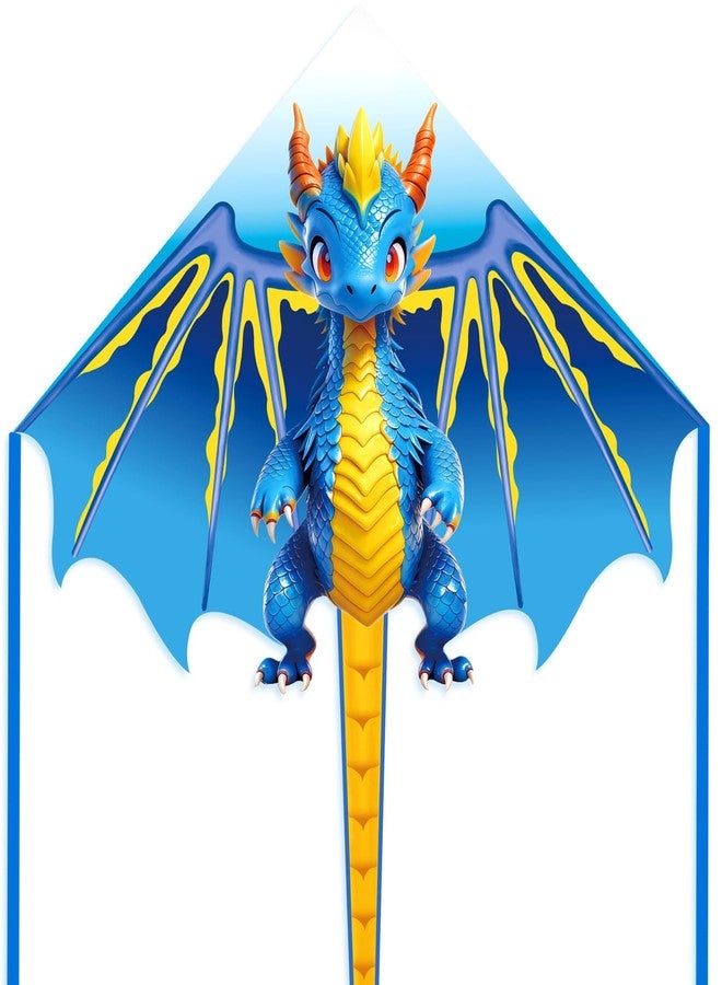 Flying Hoofer Cartoon Dragon Kite for Kids Ages 4-12, Easy to Fly for Beginners, Beach Kites with 300ft String, Great Kite for Boys and Girls (Blue) - Image 1