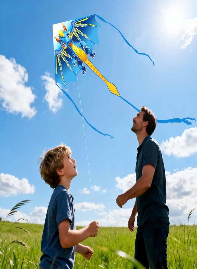 Flying Hoofer Cartoon Dragon Kite for Kids Ages 4-12, Easy to Fly for Beginners, Beach Kites with 300ft String, Great Kite for Boys and Girls (Blue) - Image 3
