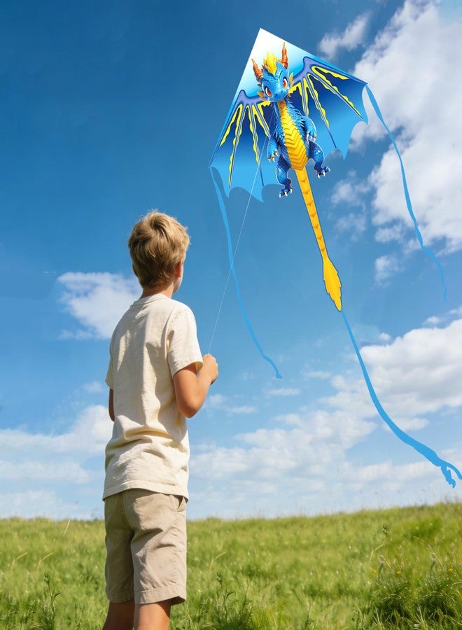 Flying Hoofer Cartoon Dragon Kite for Kids Ages 4-12, Easy to Fly for Beginners, Beach Kites with 300ft String, Great Kite for Boys and Girls (Blue) - Image 4