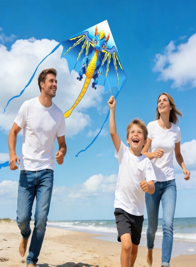 Flying Hoofer Cartoon Dragon Kite for Kids Ages 4-12, Easy to Fly for Beginners, Beach Kites with 300ft String, Great Kite for Boys and Girls (Blue) - Image 5