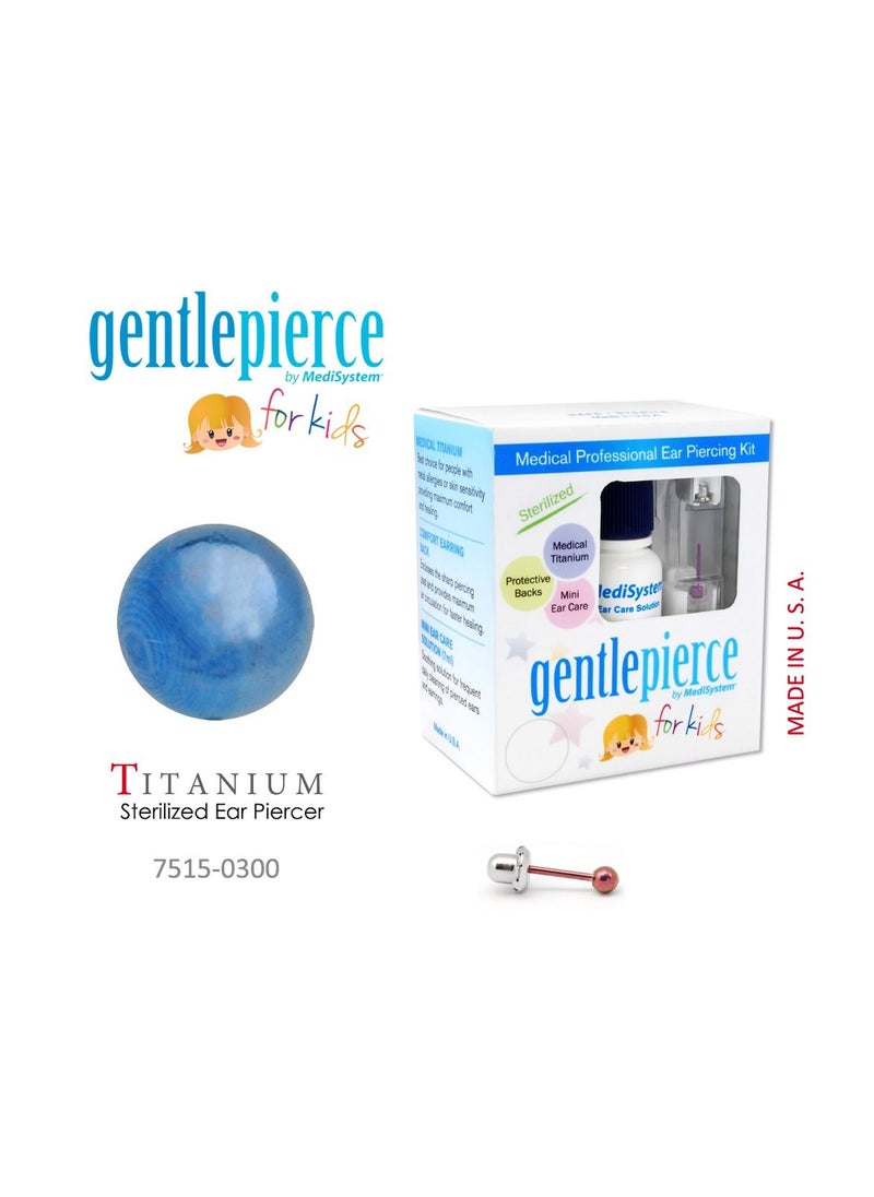 MediSystem Ear Piercing kit at Home Made from Blue Titanium 4mm Ball Made in USA  - Image 1