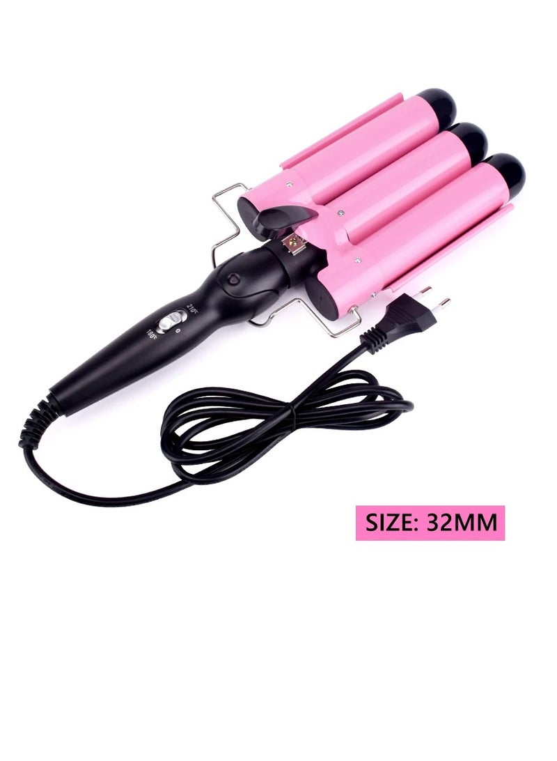 AROAQ مكواة تجعيد الشعر، مكواة تجعيد كبيرة متينة من السيراميك بثلاث أسطوانات، آمنة ومريحة وقابلة للتعديل، أداة تصفيف الشعر سريعة التسخين للنساء، (وردي، 32 مم) - Image 1