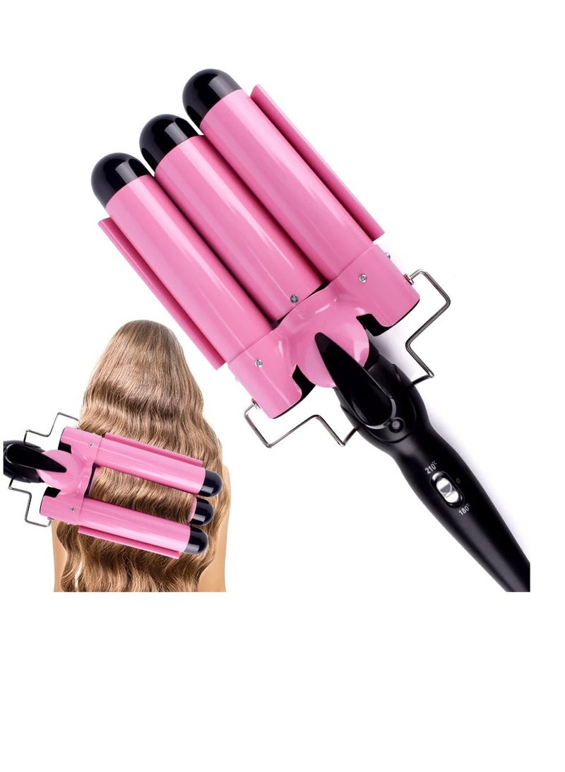 AROAQ مكواة تجعيد الشعر، مكواة تجعيد كبيرة متينة من السيراميك بثلاث أسطوانات، آمنة ومريحة وقابلة للتعديل، أداة تصفيف الشعر سريعة التسخين للنساء، (وردي، 32 مم) - Image 2