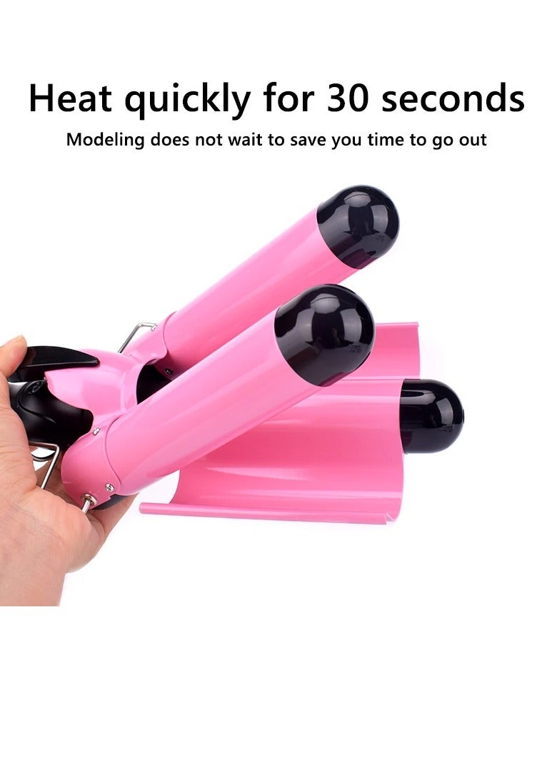 AROAQ مكواة تجعيد الشعر، مكواة تجعيد كبيرة متينة من السيراميك بثلاث أسطوانات، آمنة ومريحة وقابلة للتعديل، أداة تصفيف الشعر سريعة التسخين للنساء، (وردي، 32 مم) - Image 3