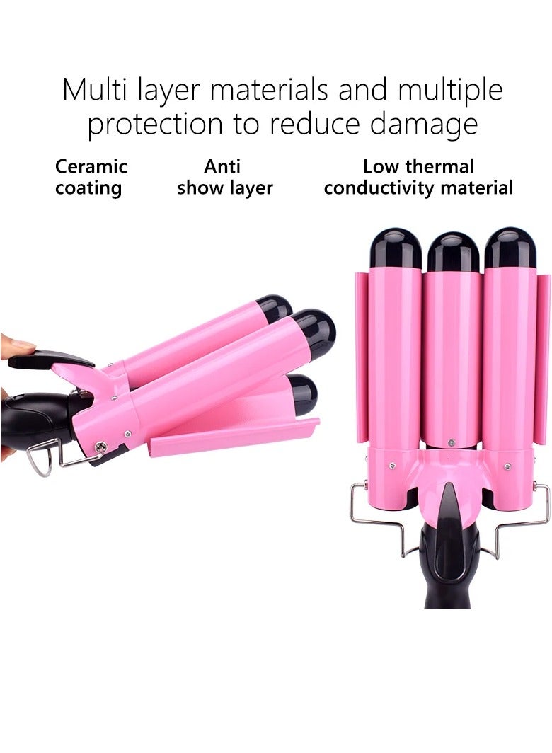 AROAQ مكواة تجعيد الشعر، مكواة تجعيد كبيرة متينة من السيراميك بثلاث أسطوانات، آمنة ومريحة وقابلة للتعديل، أداة تصفيف الشعر سريعة التسخين للنساء، (وردي، 32 مم) - Image 4