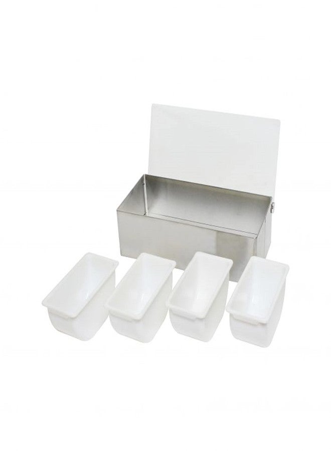 TrueCraftware 4 Compartment Condiment Dispenser Garnish Tray Bar Caddy Stainless Steel Body with Acrylic Hinged White Color Lid - Condiment Server Caddy Garnish Holder Bar Accessories Fruit Salad - Image 3