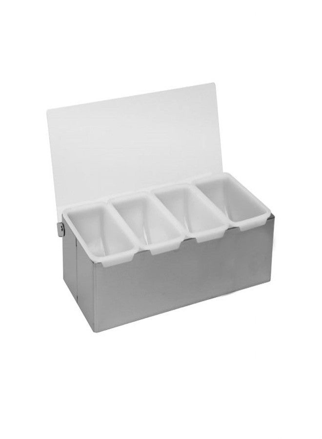 TrueCraftware 4 Compartment Condiment Dispenser Garnish Tray Bar Caddy Stainless Steel Body with Acrylic Hinged White Color Lid - Condiment Server Caddy Garnish Holder Bar Accessories Fruit Salad - Image 4