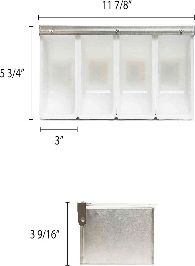 TrueCraftware 4 Compartment Condiment Dispenser Garnish Tray Bar Caddy Stainless Steel Body with Acrylic Hinged White Color Lid - Condiment Server Caddy Garnish Holder Bar Accessories Fruit Salad - Image 5