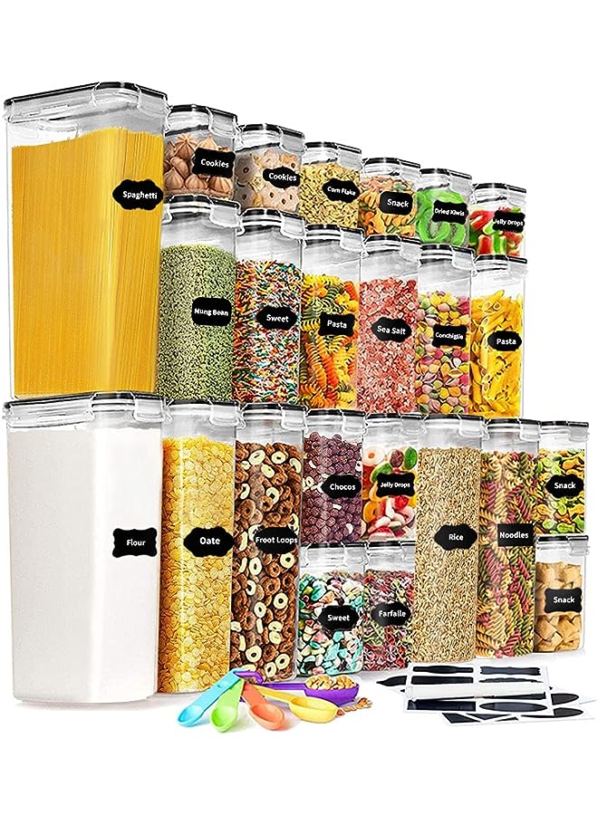 Food Storage Container Set - 24 Piece, Kitchen & Pantry Organization, BPA-Free, Plastic Canisters with Durable Lids Ideal for Cereal, Flour & Sugar - Labels, Marker & Spoon Set - Image 1