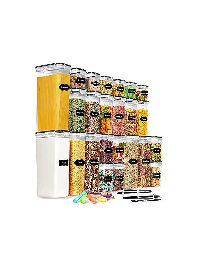Food Storage Container Set - 24 Piece, Kitchen & Pantry Organization, BPA-Free, Plastic Canisters with Durable Lids Ideal for Cereal, Flour & Sugar - Labels, Marker & Spoon Set - Image 2