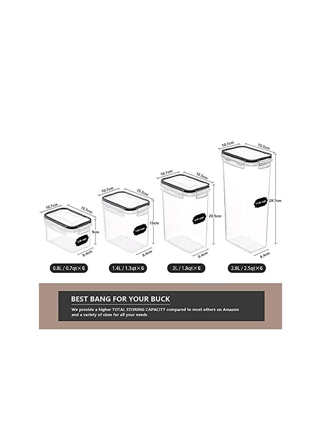 Food Storage Container Set - 24 Piece, Kitchen & Pantry Organization, BPA-Free, Plastic Canisters with Durable Lids Ideal for Cereal, Flour & Sugar - Labels, Marker & Spoon Set - Image 3