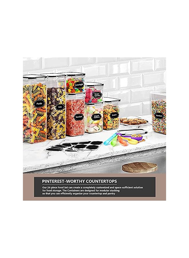 Food Storage Container Set - 24 Piece, Kitchen & Pantry Organization, BPA-Free, Plastic Canisters with Durable Lids Ideal for Cereal, Flour & Sugar - Labels, Marker & Spoon Set - Image 5