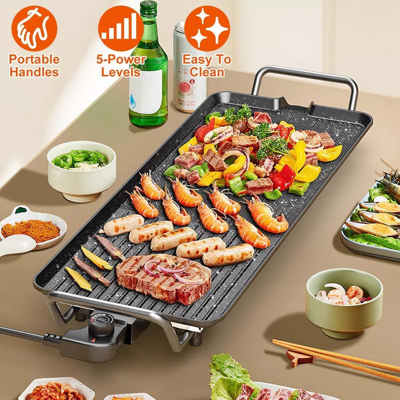 VBM Electric Teppanyaki Table Top Grill | Multi-Function Non-Stick Indoor Grill & Baking Cooking Surface | Black, 5 Litres, 1360W - Image 4