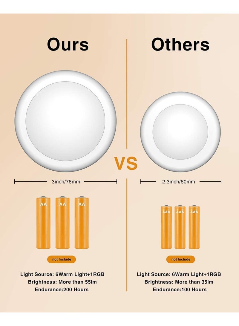 أضواء مع جهاز تحكم عن بعد، أضواء LED تعمل بالبطارية، ضوء دفع لاسلكي، 13 لون RGB - لخزانة الملابس، جدار غرفة النوم، تحت الخزانة، أضواء تعمل بالبطارية. ملصقات 3M مريحة، 6 عبوات. - Image 2