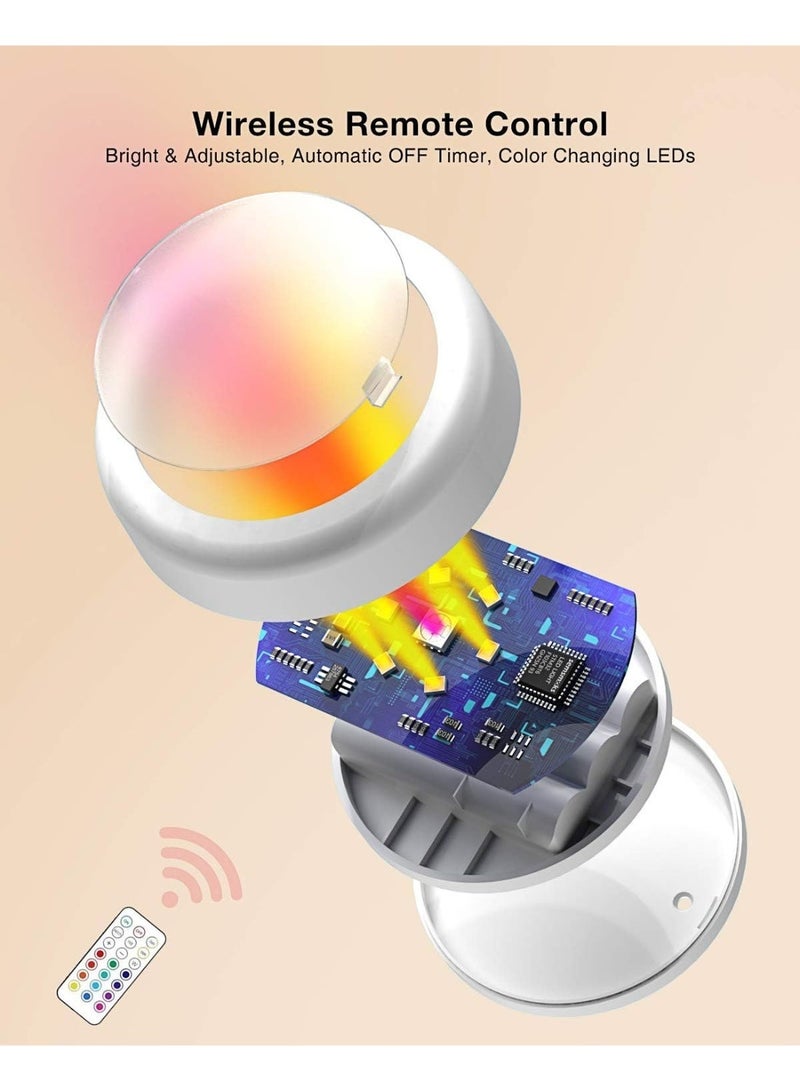 أضواء مع جهاز تحكم عن بعد، أضواء LED تعمل بالبطارية، ضوء دفع لاسلكي، 13 لون RGB - لخزانة الملابس، جدار غرفة النوم، تحت الخزانة، أضواء تعمل بالبطارية. ملصقات 3M مريحة، 6 عبوات. - Image 4