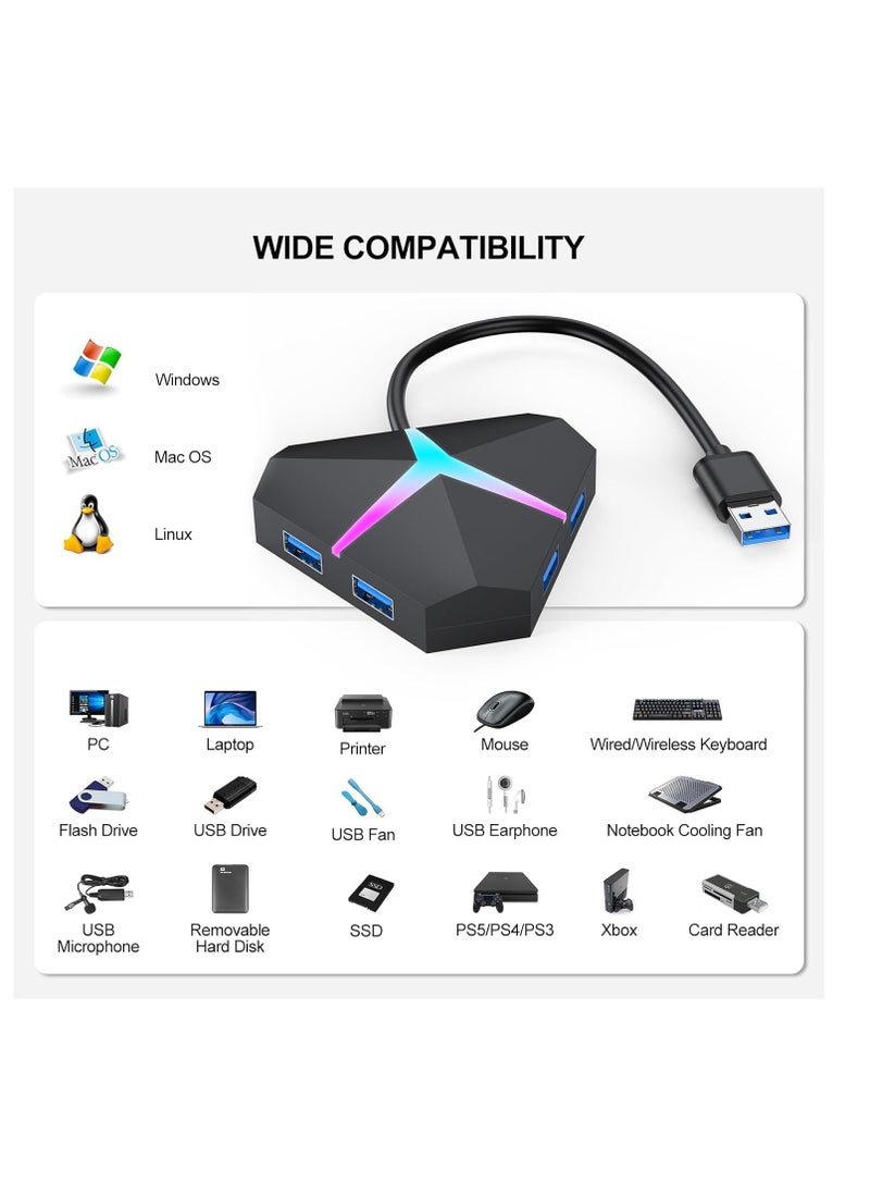KASTWAVE - USB Hub 3.0, 4 Port USB Hub Splitter, Multi Extra USB Port Extender Adapter Charging & High Speed Data Transfer, Portable USB Adapter Mini Multiport Expander, for Laptop PC MacBook Mouse Keyborad HDD - Image 1