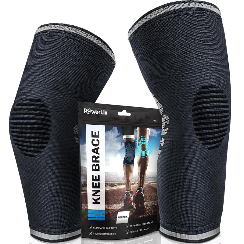 POWERLIX Knee Compression Sleeve (Pair) - Best Knee Brace for Knee Pain for Men & Women - Knee Support for Running  Basketball  Volleyball  Weightlifting  Gym  Workout  Sports - Image 1