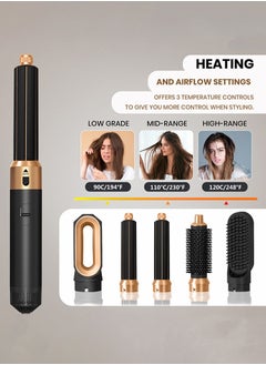 BESTIS [Upgrade] 5 In 1 Hair Dryer Brush Hot Comb Set 1000W Hot Air Hair Curler and Straightener Styling Tool Comb Curling Brush Suitable for Women Hair Types - Black Gold  - Image 2