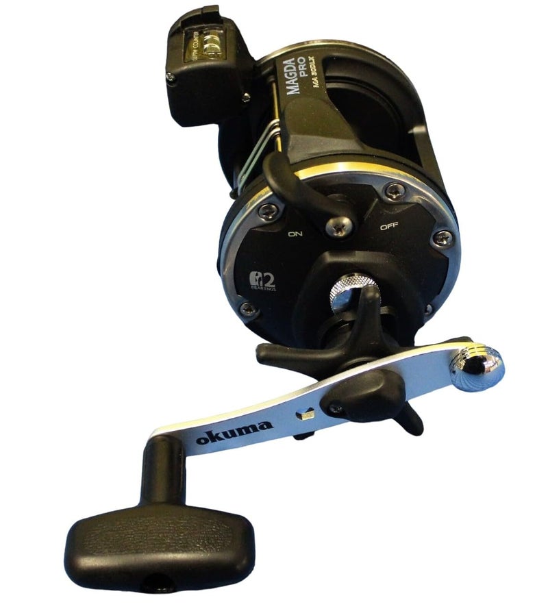 Okuma Magda Pro Line Counter Levelwind Trolling Reel, Small, Black/Silver, MA-30DX - Image 1