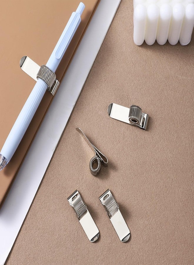Exclaith 6Pcs Metal Pen Holder Clip, Clipboard Pen Holder Pencil Clip with Adjustable Single Spring Loop Organizer for Notebooks Journals Planner Clipboard Silver - Image 2