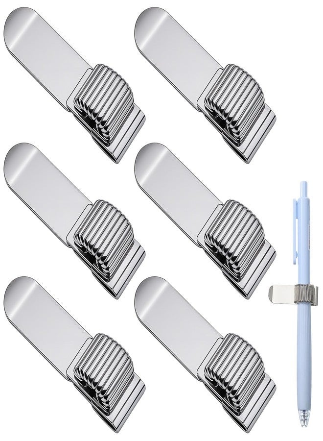 Exclaith 6Pcs Metal Pen Holder Clip, Clipboard Pen Holder Pencil Clip with Adjustable Single Spring Loop Organizer for Notebooks Journals Planner Clipboard Silver - Image 1
