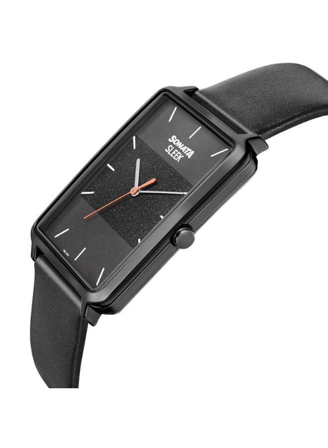 Sonata 7144NL01 Men’s Watch – Black Dial, Black Leather Strap, Quartz Movement - Image 2