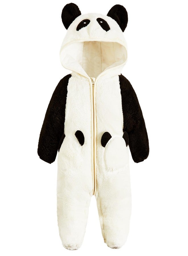 JiAmy Baby Fleece Snowsuit Animal Hooded Winter Romper Warm Footed Onesie Padded Infant Stroller JumpsuitPanda 6-9 Months - Image 1