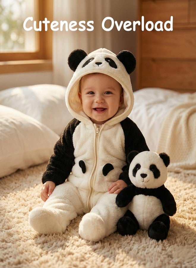 JiAmy Baby Fleece Snowsuit Animal Hooded Winter Romper Warm Footed Onesie Padded Infant Stroller JumpsuitPanda 6-9 Months - Image 3
