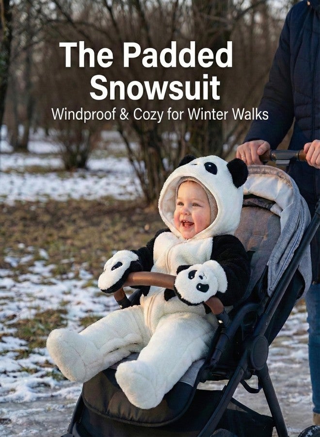 JiAmy Baby Fleece Snowsuit Animal Hooded Winter Romper Warm Footed Onesie Padded Infant Stroller JumpsuitPanda 6-9 Months - Image 4