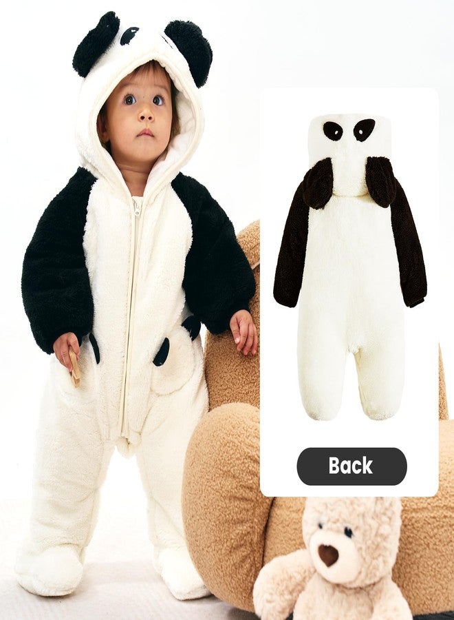 JiAmy Baby Fleece Snowsuit Animal Hooded Winter Romper Warm Footed Onesie Padded Infant Stroller JumpsuitPanda 6-9 Months - Image 2
