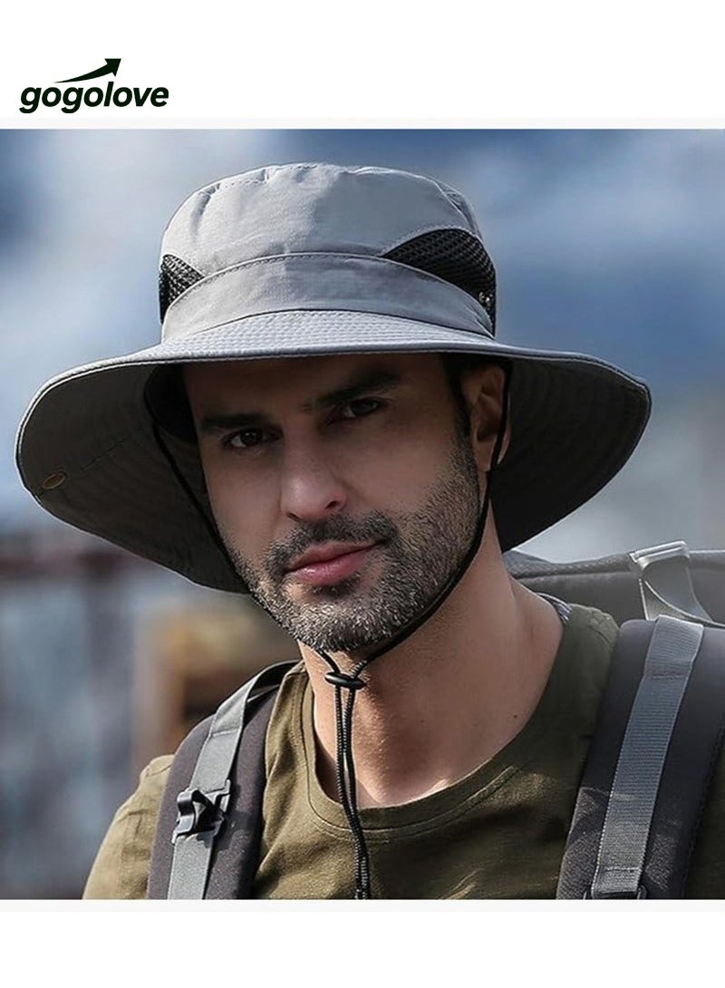 gogolove Men Women Sun Hat Cowboy Hat with Straw Wide Brim Bucket Breathable Boonie Hats for Fishing, Hiking, Garden, Beach - Image 1