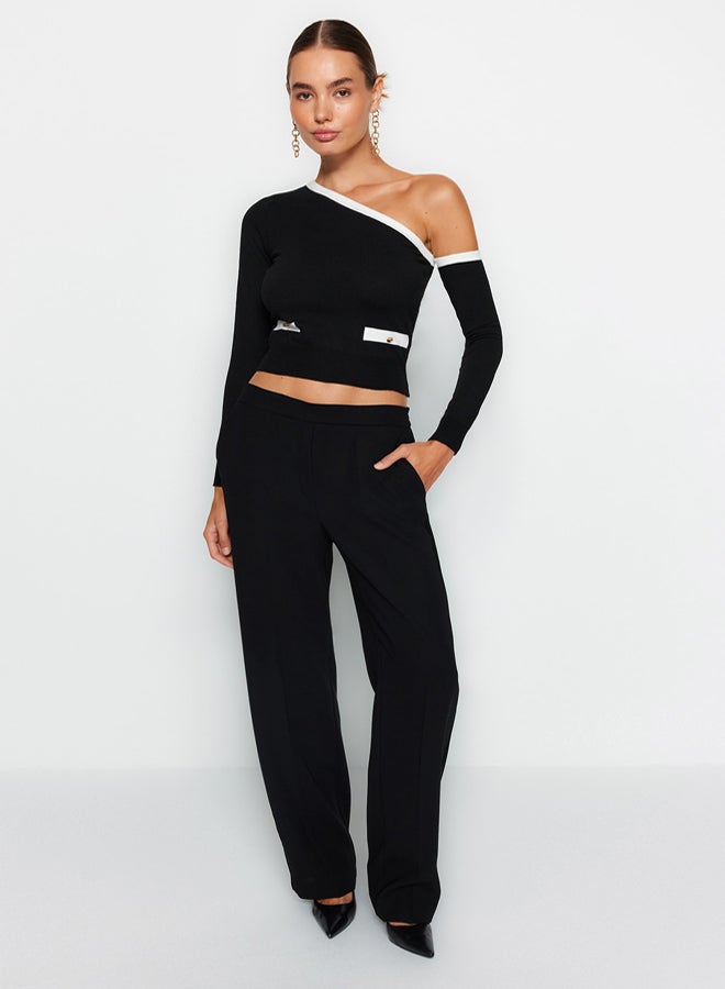 trendyol Black Mercerized Look Crop Sleeve Detachable Premium Yarn/Special Yarn Knitwear Sweater - Image 4