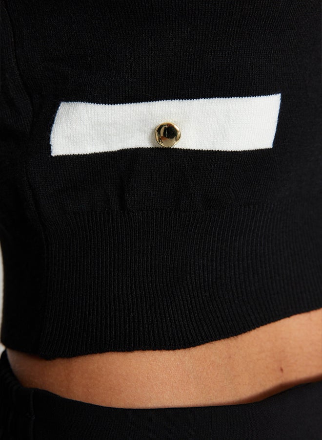trendyol Black Mercerized Look Crop Sleeve Detachable Premium Yarn/Special Yarn Knitwear Sweater - Image 5