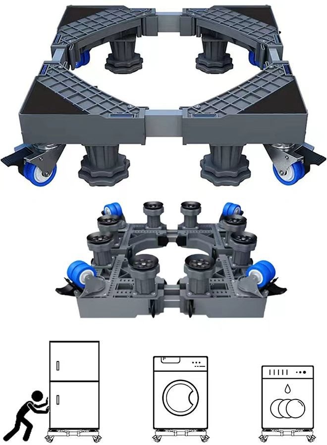 AiheArron Washing Machine Base Stand,  Washing Machine Base Hold Up to 400 KG, Adjustable mobile base with 4 Locking Wheels 8 Adjustable Strong Feet for Washing Machine Dryer Refrigerator - Image 1