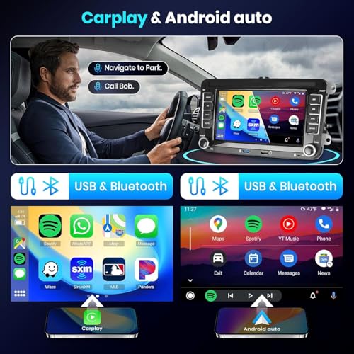 Podofo راديو سيارة 2G+64G لفولكس فاجن باسات جيتا تيغوان جولف MK5 MK6 T5 بولو مع أندرويد 13 وواي فاي كار بلاي/أندرويد أوتو، شاشة تعمل باللمس 7 إنش، منفذين USB، GPS، FM/RDS، SWC، بلوتوث وكاميرا خلفية HD - Image 4