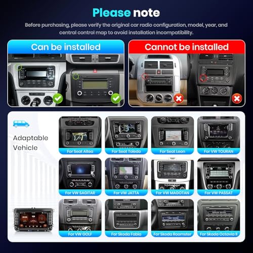 Podofo راديو سيارة 2G+64G لفولكس فاجن باسات جيتا تيغوان جولف MK5 MK6 T5 بولو مع أندرويد 13 وواي فاي كار بلاي/أندرويد أوتو، شاشة تعمل باللمس 7 إنش، منفذين USB، GPS، FM/RDS، SWC، بلوتوث وكاميرا خلفية HD - Image 3