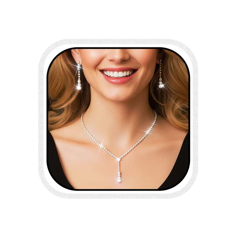 Unicra Silver Wedding Jewelry Sets Rhinestone Necklace Earrings Set Bridesmaid Prom Formal Costume Jewelry for Women and Brides - Image 1