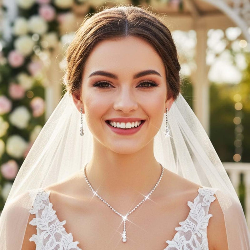 Unicra Silver Wedding Jewelry Sets Rhinestone Necklace Earrings Set Bridesmaid Prom Formal Costume Jewelry for Women and Brides - Image 2