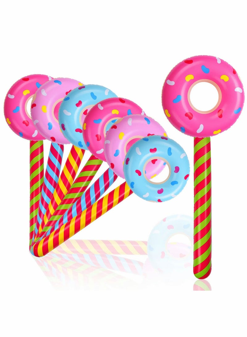 SYOSI زينة حفلات عيد الميلاد من كاندي لاند، 33 إنش، كعكة هوائية على شكل دونات، حلوى كبيرة هوائية، بالونات حلوى تطفو، بالون على شكل دونات، عصا الحلوى، زينة عيد الميلاد بتيم الحلوى للأطفال (6 قطع) - Image 1
