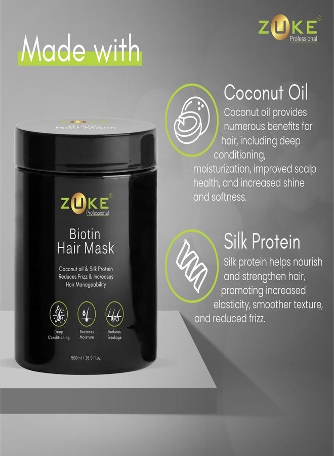 Zuke Professional Biotin Hair Mask-500ml | Reduces Frizz & Increases Hair Manageability | Enriched with Coconut oil & Silk Protein - Image 3