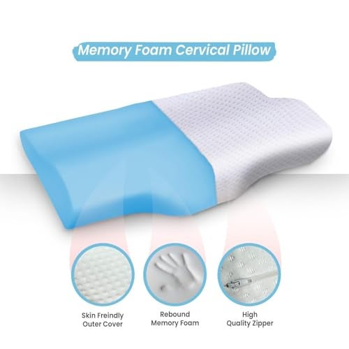 Sleepsia Memory Foam Pillow | 1 Year Warranty | Cervical Pillow for Neck Pain, Pillow for Neck Pain, Orthopedic Pillow with Extra Curve Neck Support for Sleeping, Side & Back Sleepers (White) Gel - Image 4