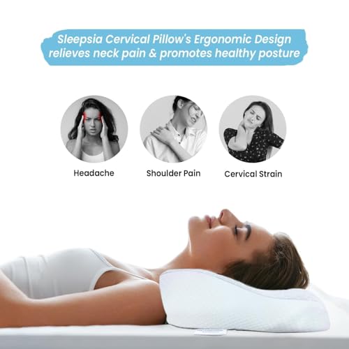 Sleepsia Memory Foam Pillow | 1 Year Warranty | Cervical Pillow for Neck Pain, Pillow for Neck Pain, Orthopedic Pillow with Extra Curve Neck Support for Sleeping, Side & Back Sleepers (White) Gel - Image 5