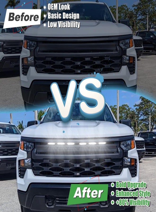 CFDSDE LED Front Grille Lights Fits for 2022-2025 Silverado 1500 WT Custom Trail Boss Custom Grill Lights Front Bumper Light for Chevr y Silverado 1500 Accessories 84692656 (White) - Image 2